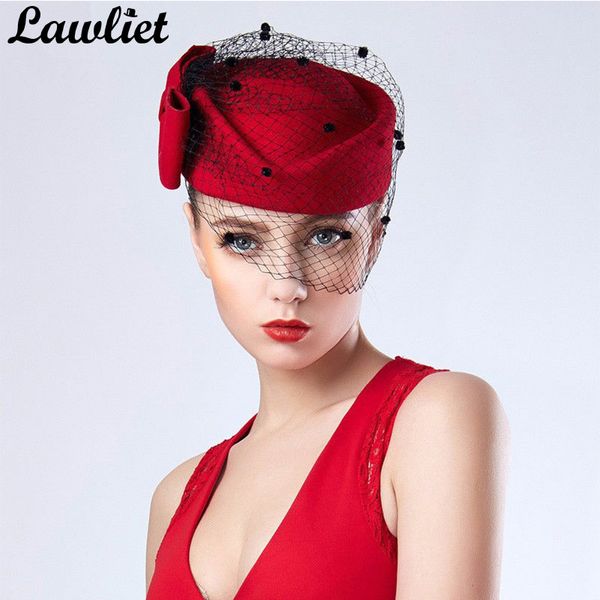 

new womens fascinator hats red bowknot veil wool pillbox hats beret hats for women formal dress cocktail race wedding hat fedora 201026, Blue;gray