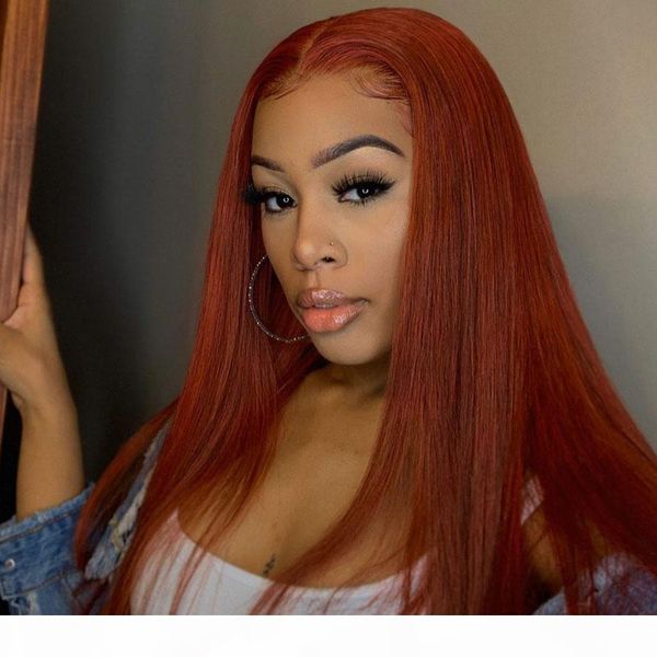 

dark ginger blonde 13x6 lace front human hair wigs 360 lace frontal wig silky straight full lace wigs with bleached knots remy, Black