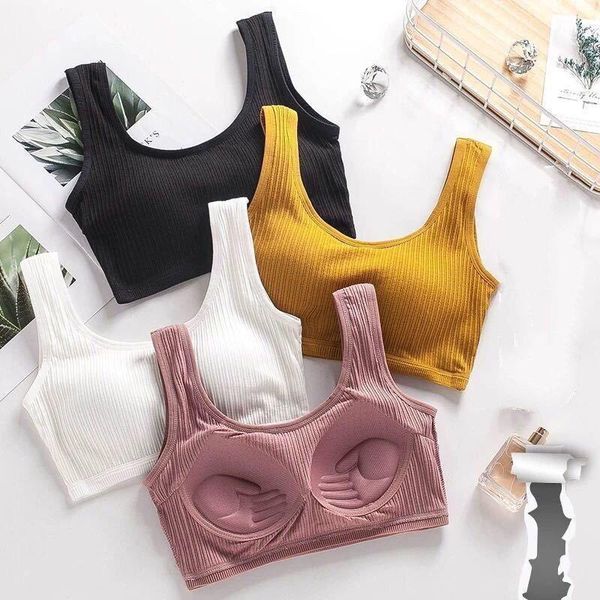 

gym clothing cotton yoga tank bra solid color push up gather puberty teenager girls basic crop activewear sports intim lingerie1, White;black
