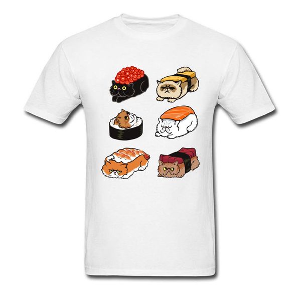 

sport japan sushi cat lazy tshirt men's funny new t shirts plus size 2xl blue navy kittens food t-shirt men o-neck slim tee shirt