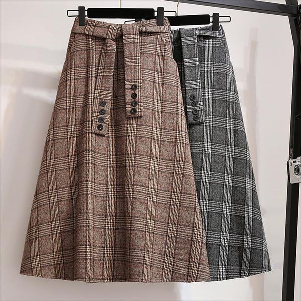 

plus size 3xl autumn winter women wool skirts plaid mid skirts 2019 casual loose ladies office elastic waist s38, Black