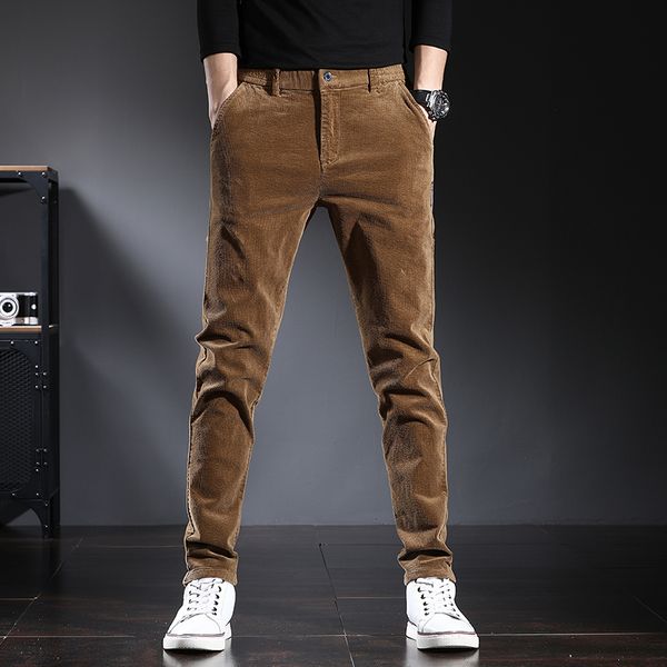 

2021 new autumn newly designer fashion men jeans elastic slim fit casual corduroy cotton pants korean style leisure smart suit trousers cdex, Blue