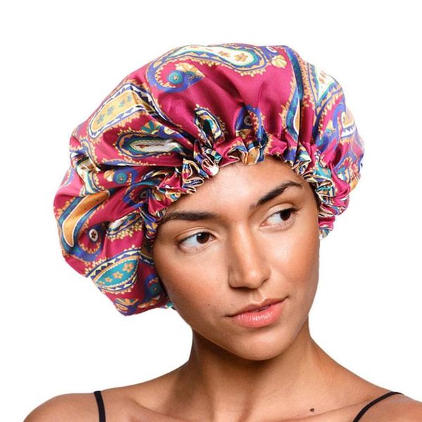 

beanie/skull caps turban for women chemo hat printed satin headscarf female headband double round protection elastic cap, Blue;gray