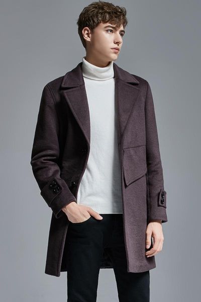 

single-breasted double-sided wool coat men's 2020 autumn and winter suit collar woolen coat plus size thick outwear, Black