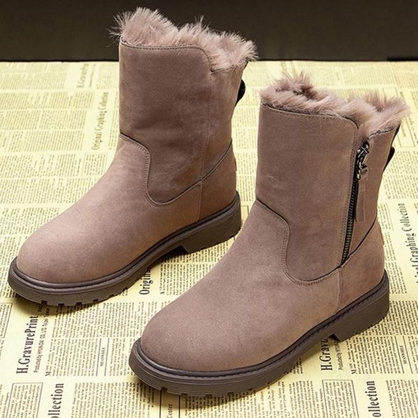 

women winter snow boots leather zip shoes female warm fashion ankle boots casual black botas mujer fur shoes for women