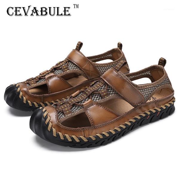 

cevabule 2020 summer fashion hand-sewn shallow mouth casual men's sandals outdoor breathable men's plus size beach shoes clk1, Black