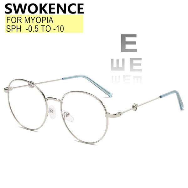 

sunglasses swokence short sighted glasses myopia prescription -0.5 to -10 women men beautiful moon round frame diopter index custom f130, White;black