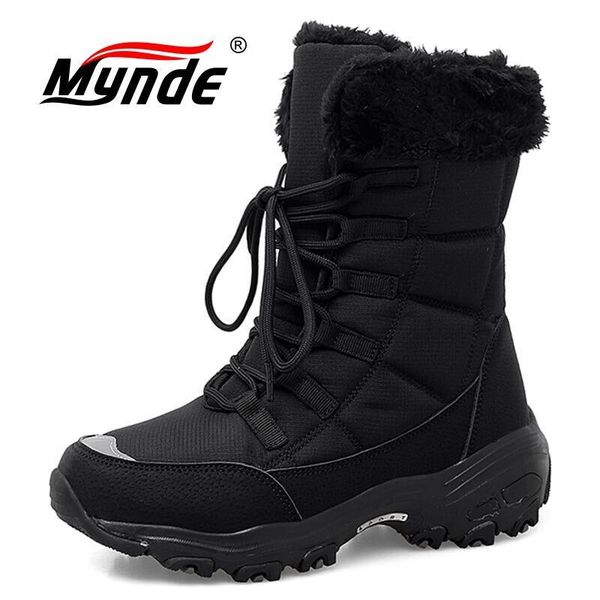 

women winter boots 2020 fashion waterproof women boots warm plush women's snow platform lace-up ankle botas short, Black