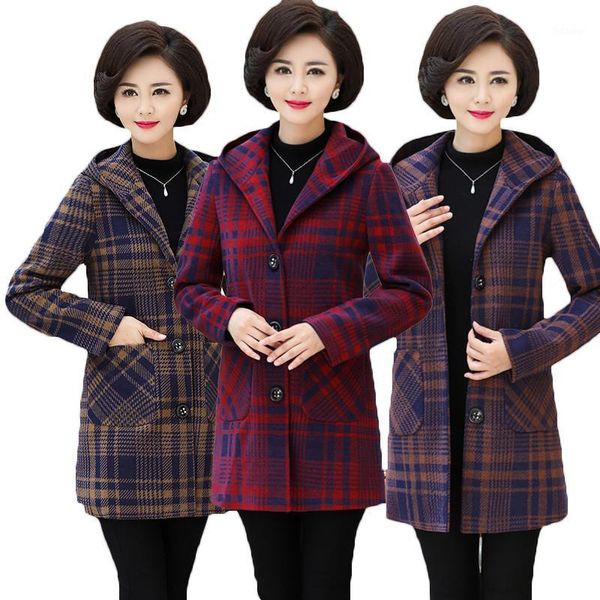 

2020 female tweed coat winter jacket ladies wool outwear hooded jacket vintage spring autumn women's clothing plus size 5xl v8411, Black