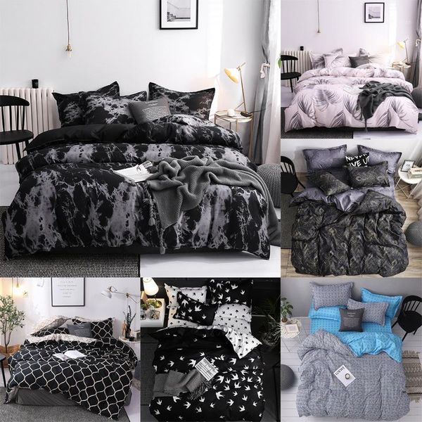 

classic marble stone black n white youth bedding set king  full twin single size bed linen set1
