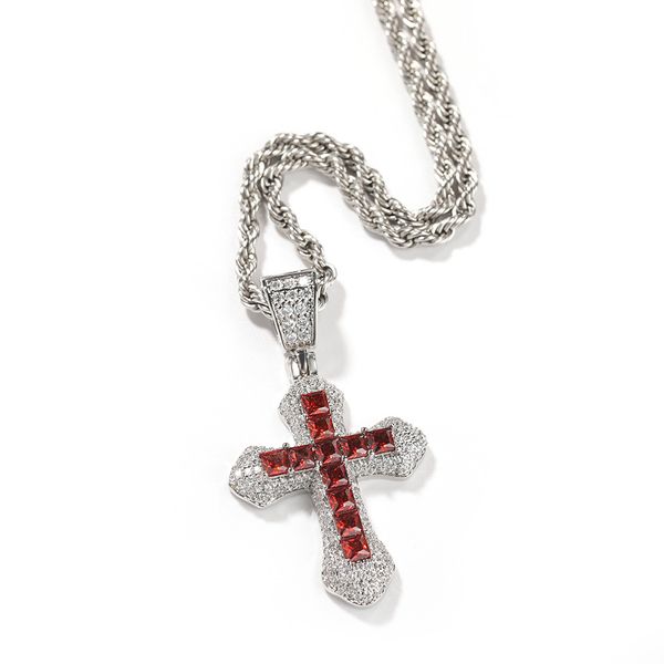 

blue red zircon cross necklace fashion mens gold necklace hip hop iced out pendant necklaces jewelry, Silver
