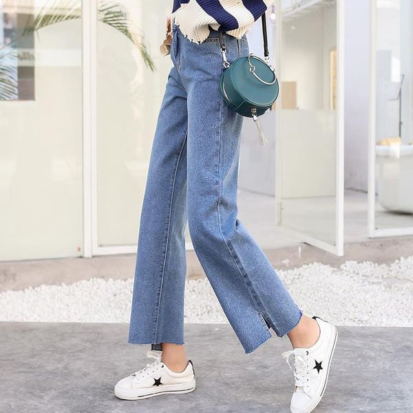 

2020 new women jeans classical black cotton denim pants for girls big size wide legs casual jeans women, Blue