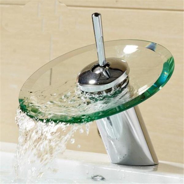 

bathroom sink faucets faucet basin mixer tap waterfall chrome polished glass edge