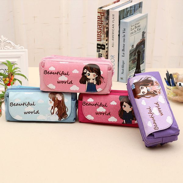 

cute beautiful world pencil case kawaii girl school supplies canvas pencil bag large capacity pen bag pouch student stationery