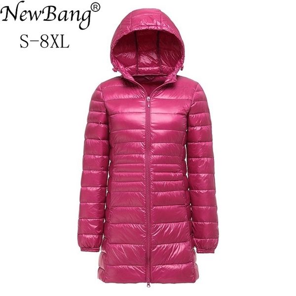 

newbang brand plus women's down coat ultra light down jacket women lightweight autumn winter hooded long down coat lj201127, Black
