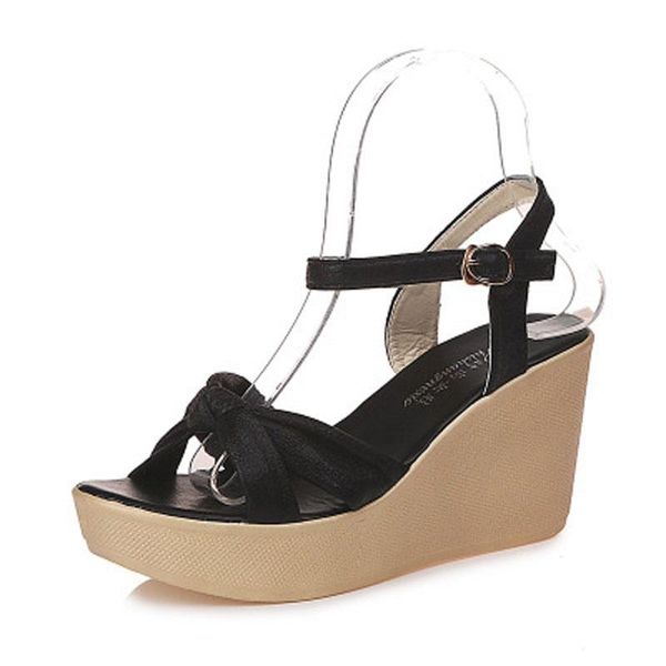 

women's sandals summer 2020 new high heel wedges round toe toe waterproof platform metal casual women's shoes, Black
