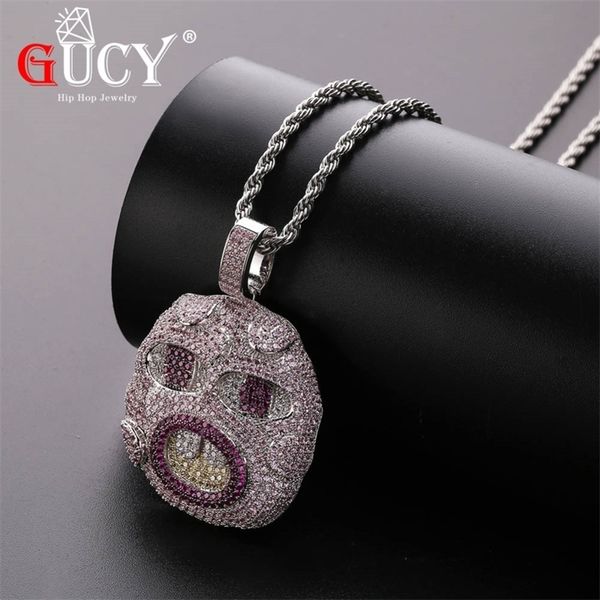 

gucy new cherrybombmask pendant necklace mens/women micro paved hip hop silver color bling charm chains jewelry gifts 201013