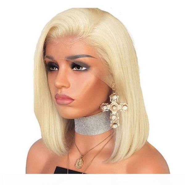 

613 blonde short bob wigs lace front human hair wigs pre plucked brazilian straight wigs for black women with baby hair remy, Black;brown