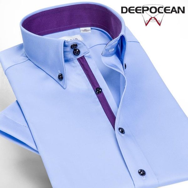 

deepocean men's shirt solid men business shirts short camisa de hombre fashion cotton leisure dress shirts daddx85525s1, White;black