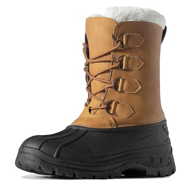 

marson mens winter snow boots outdoor waterproof anti-slip warm fur winter boots lace-up shoes for men anti-collision toe flats 201102, Black
