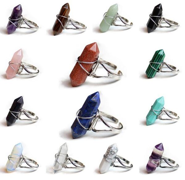 Гексагональная призма кольца драгоценные камня рок натуральный кристалл кварцевой целебный точка чакра каменные чарные кольца для женщин мужские вечеринки подарок