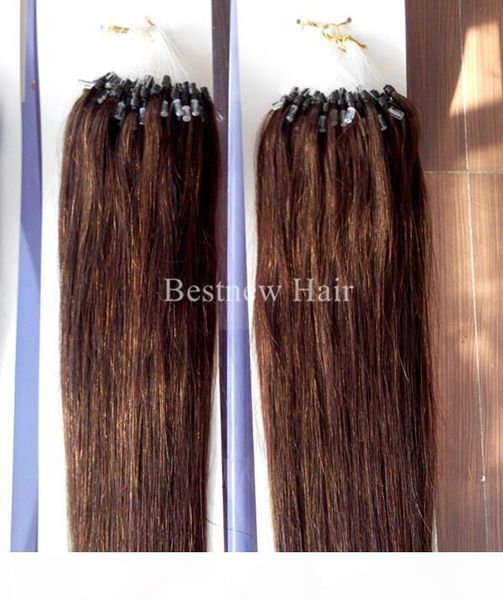 

100g pack 16"18"20"22"24"26" remy micro ring loop 100% indian human hair extensions color #4 dark brown, Black