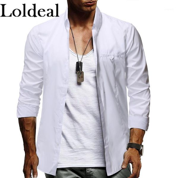 

loldeal men long sleeve shirt slim elegant casual cotton comfort1, White;black