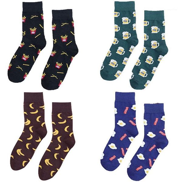 

2020 french fries omelette banana harajuku crazy cotton couple funny casual beer socks men cool skate novelty happy short socks1, Black