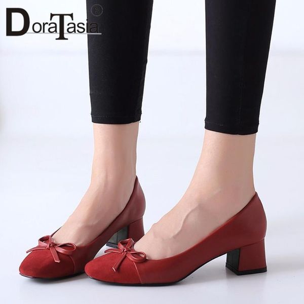 

dress shoes doratasia spring autumn med hoof heels pumps square toe office women elegant concise shallow woman, Black