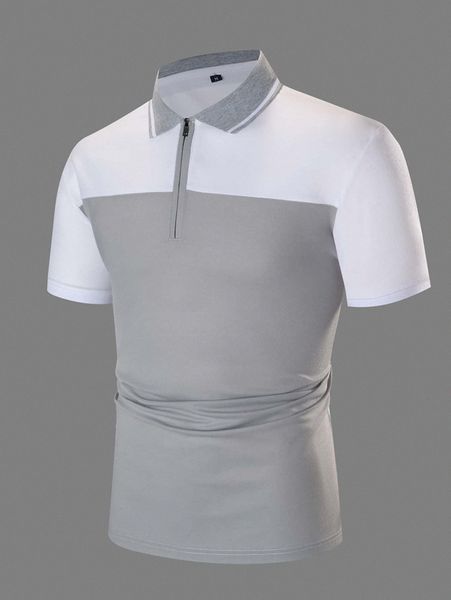 

men color block half zip polo shirt d857#, White;black