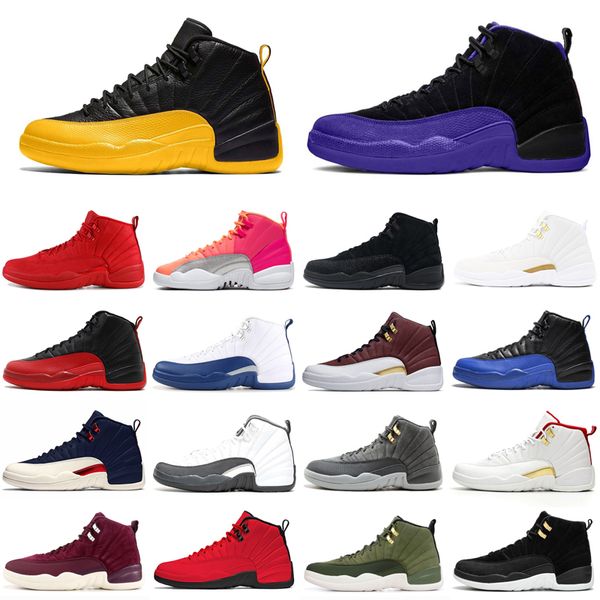 

12 university gold men basketball shoes 12s jumpman fiba dark grey concord game royal ov black white wings mens trainer sports sneakers 7-13