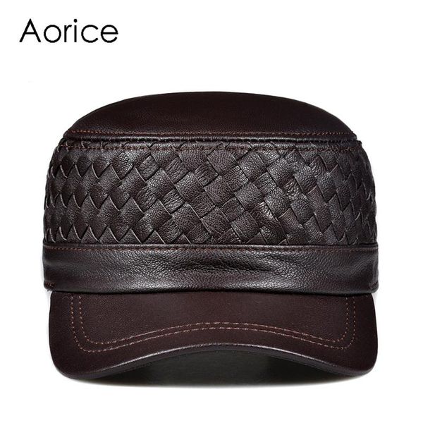 

wide brim hats aorice men genuine leather cap hat 2021 male knitted real sheep army caps hl187, Blue;gray