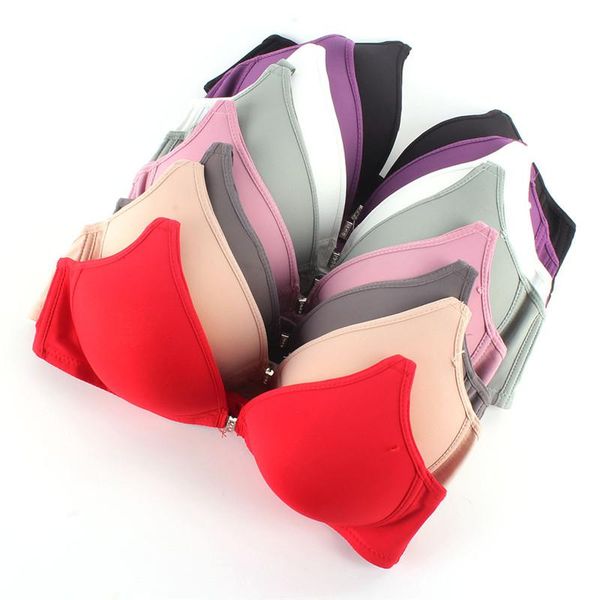 

women smooth front closure thin padded racerback seamless push up bra only cup b kg-32, Red;black