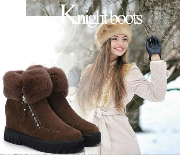 

boots platform women ankle snow increased internal wedges winter autumn 2021 fashion turned-over faux suede, Black