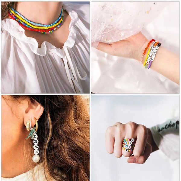 

m/4mm jewelry beads set glass seed beads acrylic letter beads fit diy jewelry making bracelet necklace accessories 500 qyldpg, Black;white