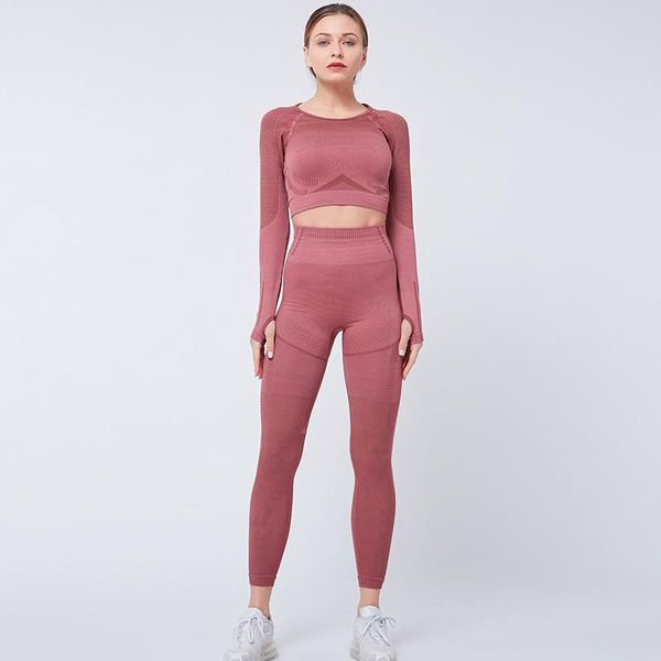 

yoga outfits women sports set 2021 fashion tight comfortable chic fitness suit running long sleeve high waist pants female gym outfit, White;red