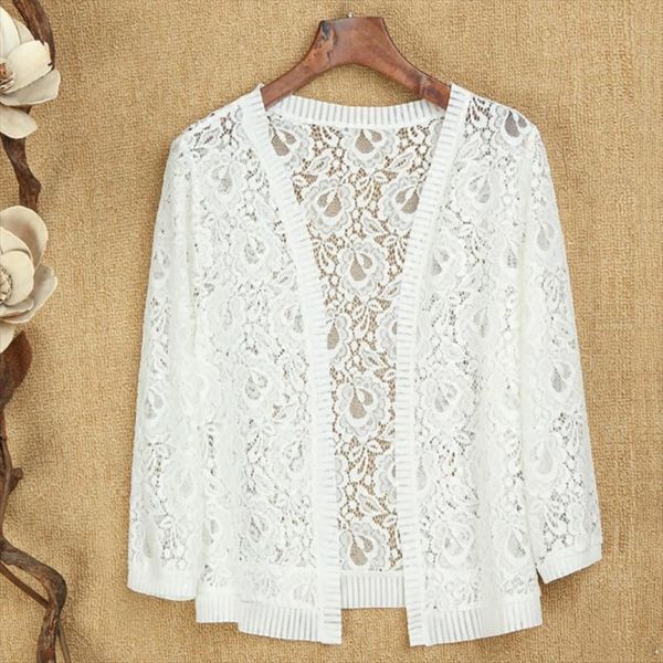 

2020 new fashion summer women hollow out lace crochet blouses long sleeve cardigan sun protection shirt plus size 5xl, White