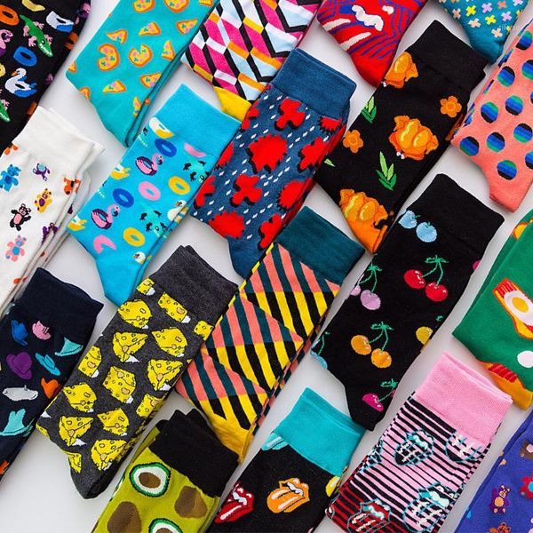 

quality mens happy socks colorful colors striped plaid diamond cherry socks men combed cotton calcetines largos hombre1, Black