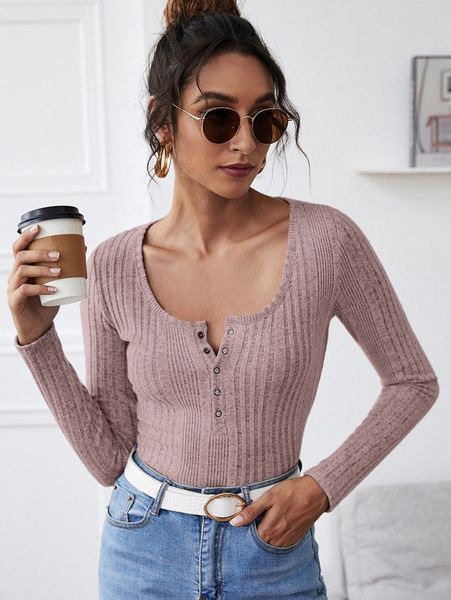 

press buttoned half placket rib-knit tee o5tt#, White
