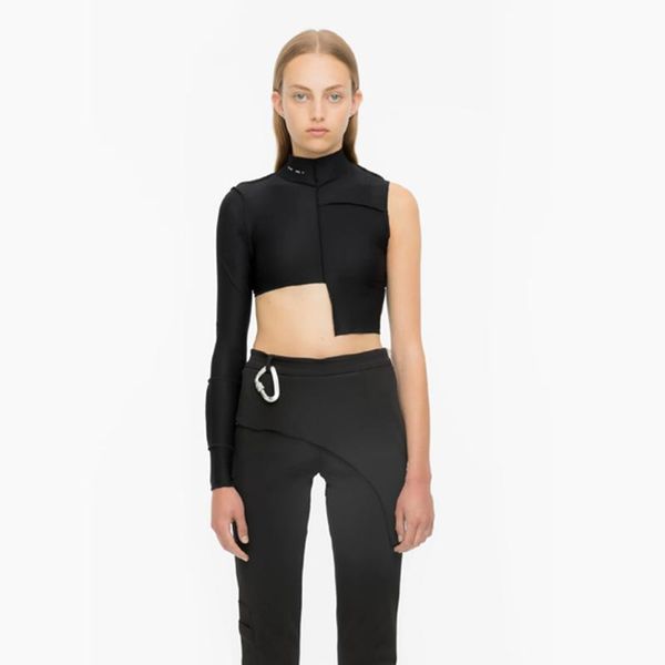 

kgfigu 2021 new arrival one shoulder o-neck asymmetric knitting workout breathe fabric streetwear women crop, White