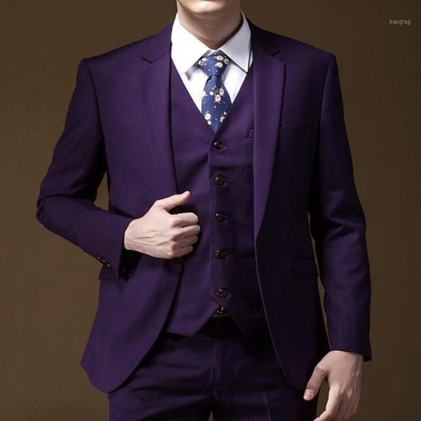 

purple slim fit men suits for wedding evening prom groom tuxedos wear 3 piece men suits jacket pants vest latest style1, White;black
