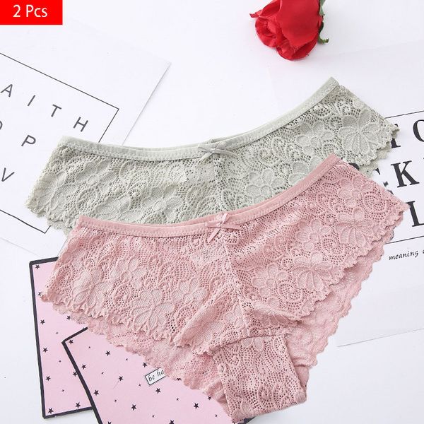 

2 pcs panties for woman underwear lace breathable soft lingerie female briefs panty transparent women's under, Black;pink