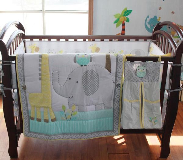 

8 pc crib infant room kids baby bedroom set nursery bedding blue grey elephant cot bedding set for newborn baby boy