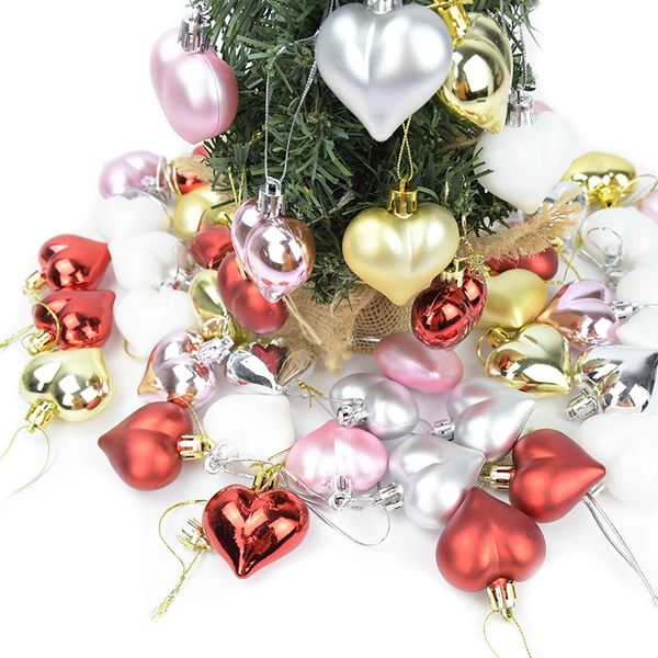 

12pcs gold silver heart shape christmas xmas tree plastic hanging ball pendant ornament home festival party new year decor