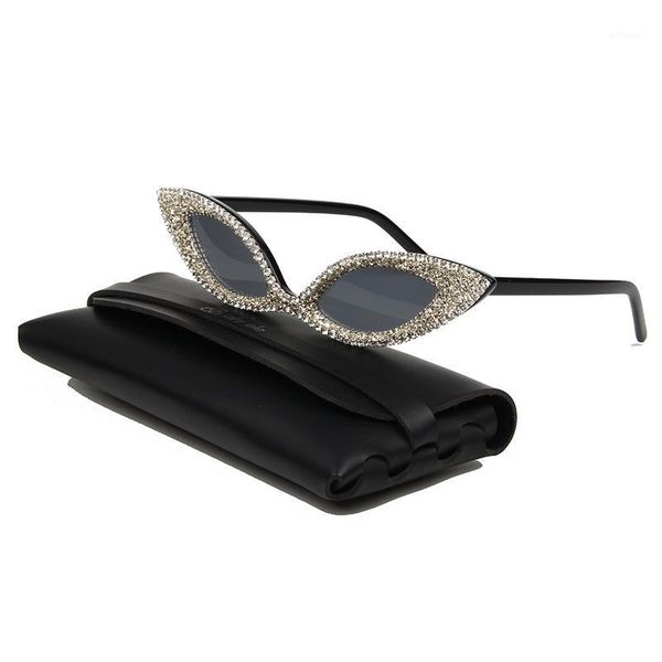 

sunglasses samll cat eye women vintage retro wide leg brand designe diamond sun glasses female black shades uv4001, White;black