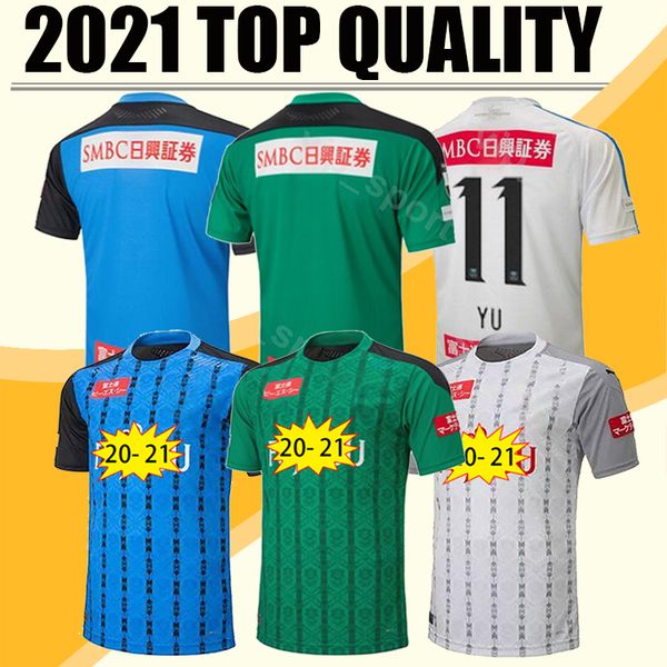 

2020 kawasaki frontale soccer jerseys j1 league #11 yu home blue soccer uniform mens #14 kengo away white thailand football shirt, Black;yellow