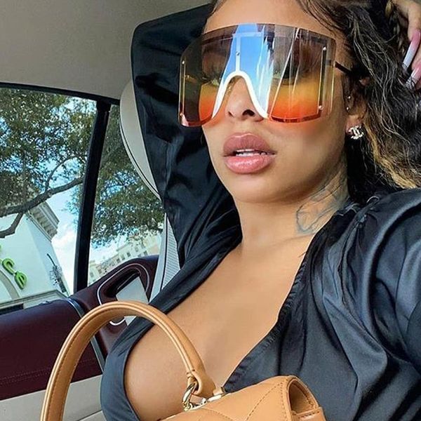 

sunglasses oversized shield for women men vintage rimless alloy one piece sun glasses female gradient shades big windproof, White;black