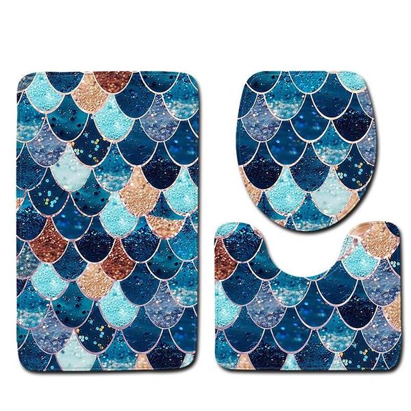 

fish scale printed bath mats 3pcs/set anti-slip bathroom floor mats toilet cover rug bathroom ca sqcbcn ppshop01