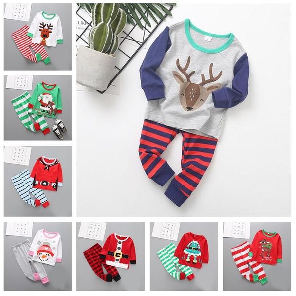 

27styles рождество детские пижамы установить костюмы два кусочка эпикировка санта-клауса элк полосатый xmas пижамы костюмы наборы детские до, White