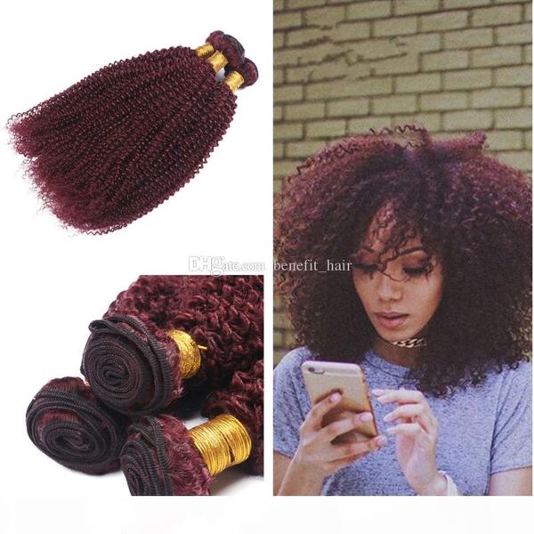 

#99j afro kinky curly hair extension 3pcs for black woman brazilian virgin kinky curly burgundy human hair weft extension 10-30 inch